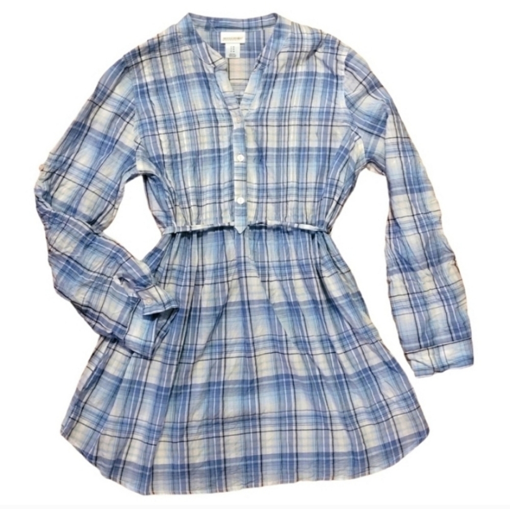 Motherhood Maternity Plaid Convertible Sleeve Button Front Top Sz M